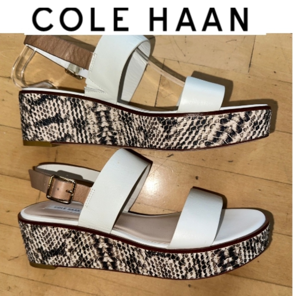 Cole Haan Camdon White/brown reptile platform sandal, 7.5,  CB2467